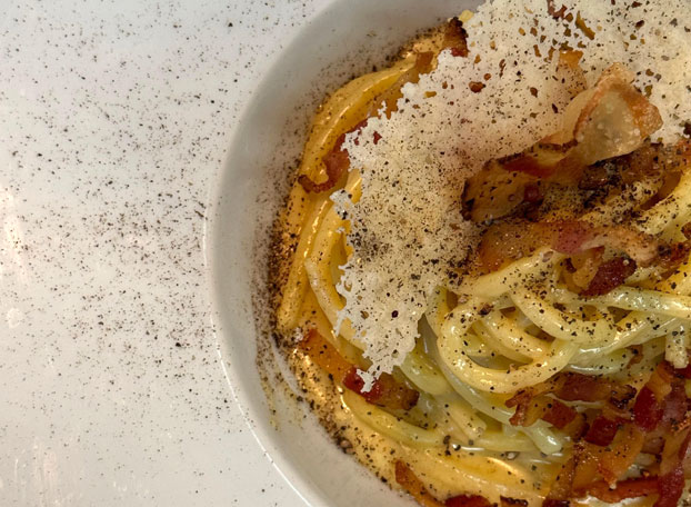 Dettaglio della pasta con guanciale - La Taverna della Rocca, Tivoli